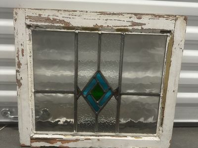 Vintage Stained Glass Window Frame – 20"x18" Rustic Farmhouse Decor