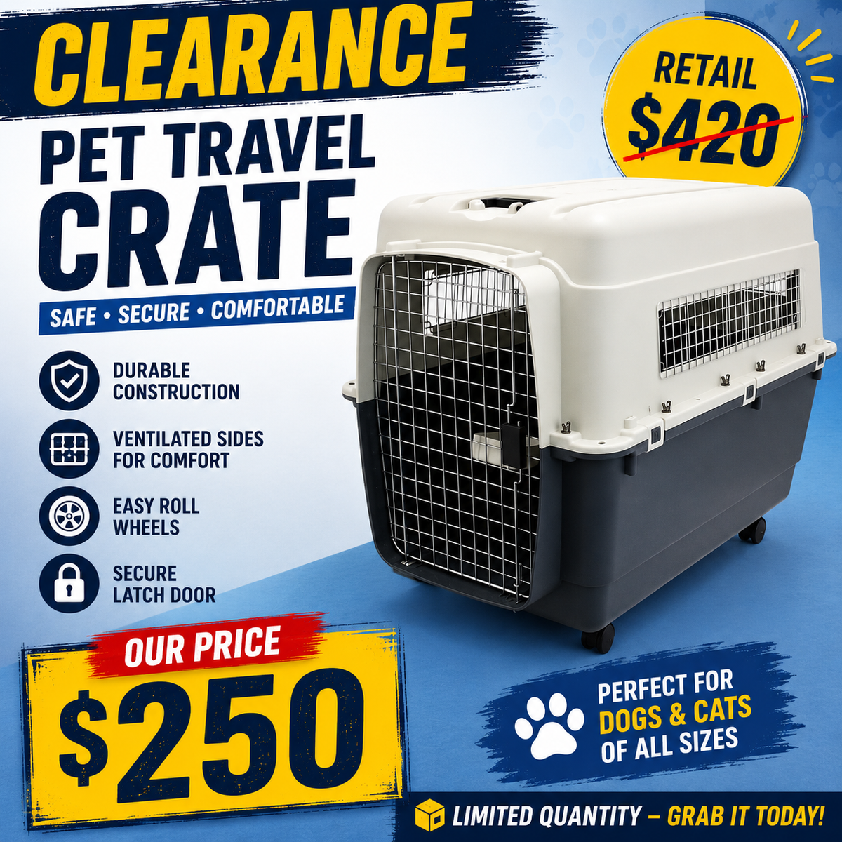 SportPet Airline Kennel w Wheels, XXX-Large