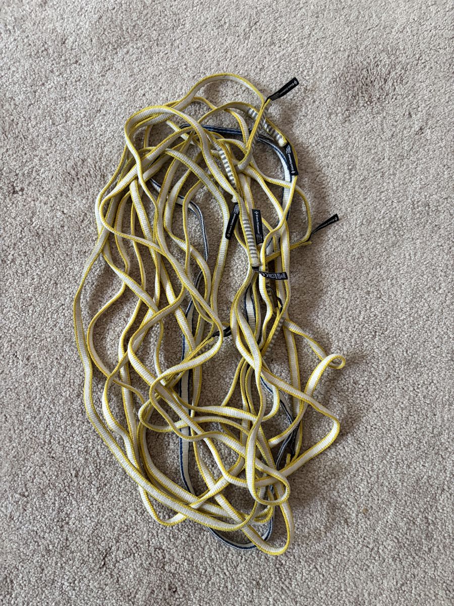 Black Diamond Single Length 60cm Dynex Slings x10, Black Diamond double length 120cm nylon sling x1