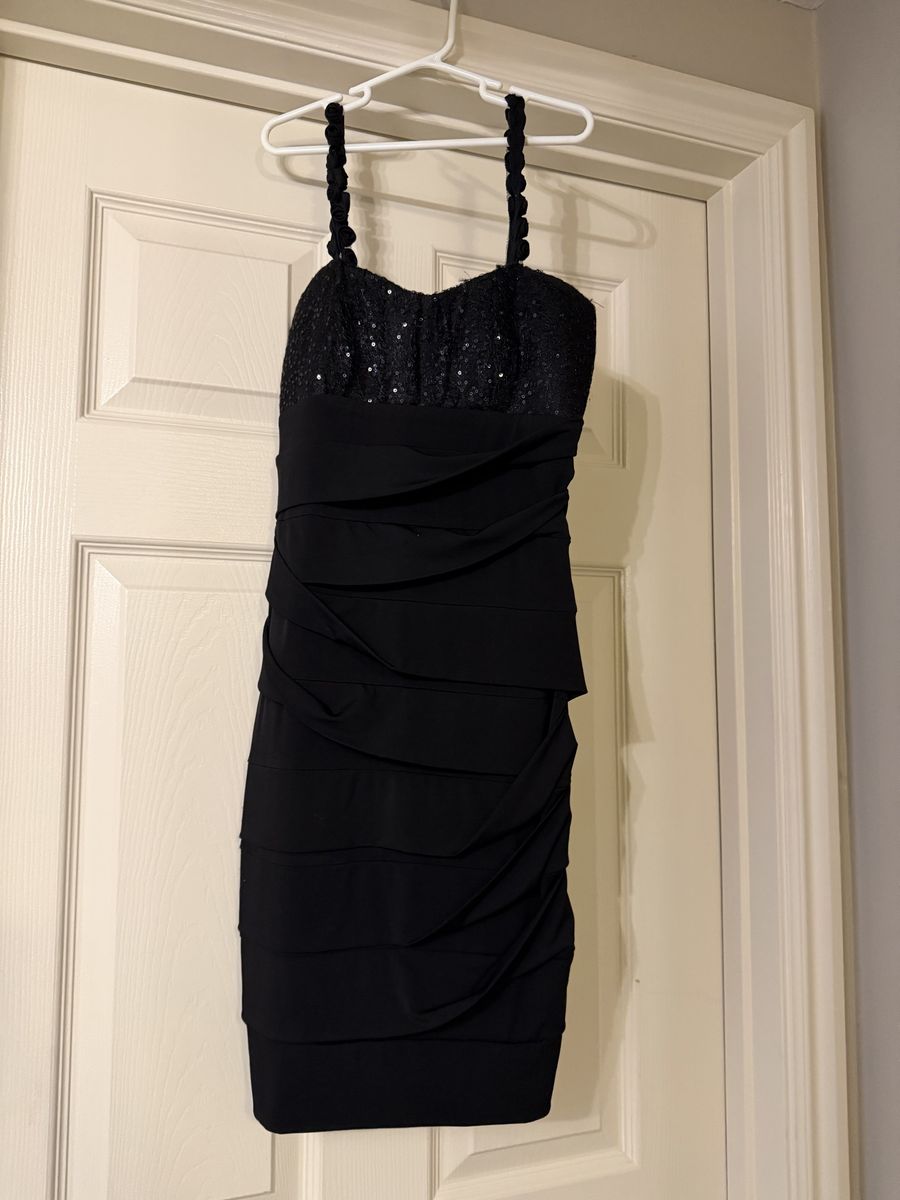 Black Sequin Ruffled Cocktail Dress