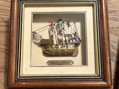 Vintage Framed Nautical Ship Wall Art - Santa Maria, HMS Victory and Cutty Sark.