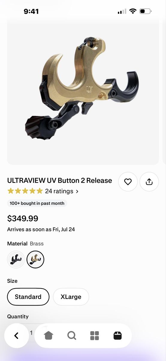 ULTRAVIEW UV Button 2 Standard Archery Release - Brass Gold, Made in USA