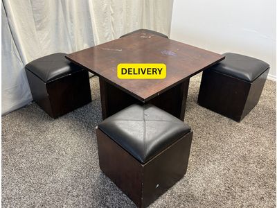 DELIVERY - Gaming / Coffee Table with 4 Storage Cube Ottomans