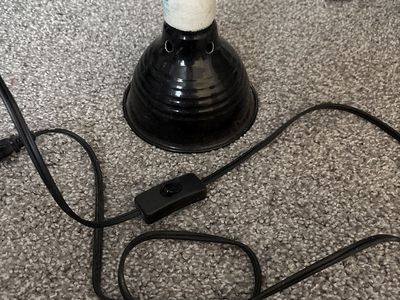 Black Heat Lamp Fixture with Inline Switch and ceramic bulb good for reptiles