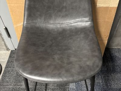 Modern Gray Faux Leather Bar Stool, Backed, 24" Seat Height