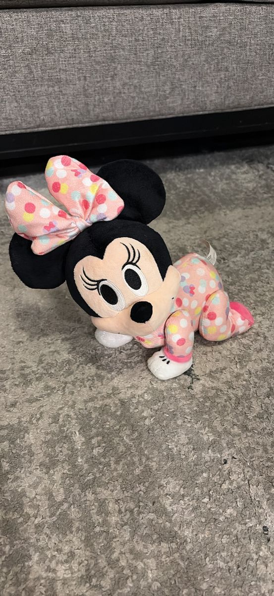 Minnie Mouse Plush Stuffed Animal Pink Polka Dot Baby Crawling Toy Disney Parks