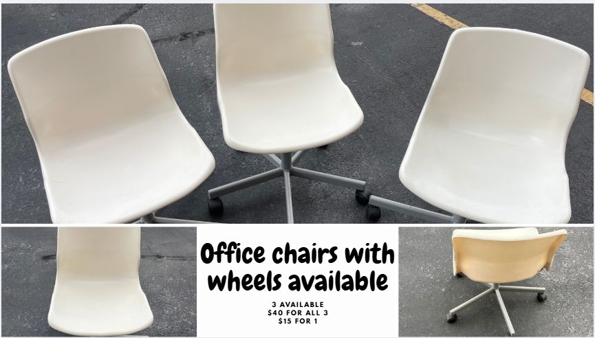 Set of White Office Desk Chairs with Wheels