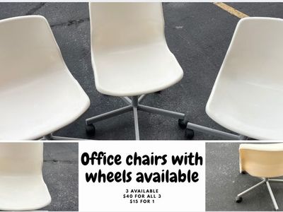 Set of White Office Desk Chairs with Wheels