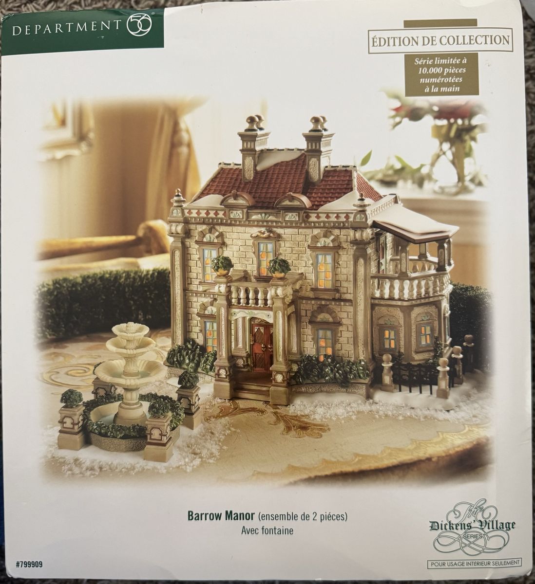 Department 56 Dickens Village Barrow Manor with Fountain Limited Edition