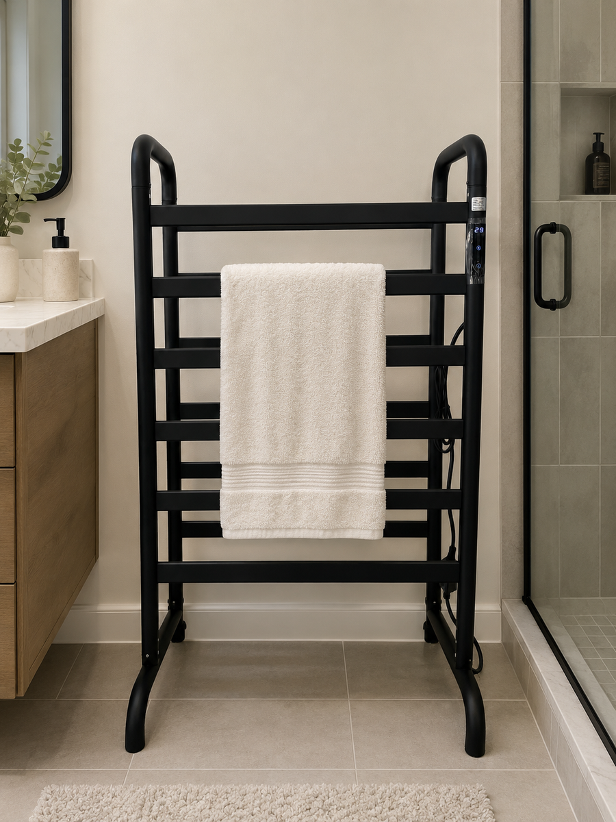 Electric Heated Towel Rack - Dual-Sided 12-Bar Freestanding, Matte Black | New, Never Used