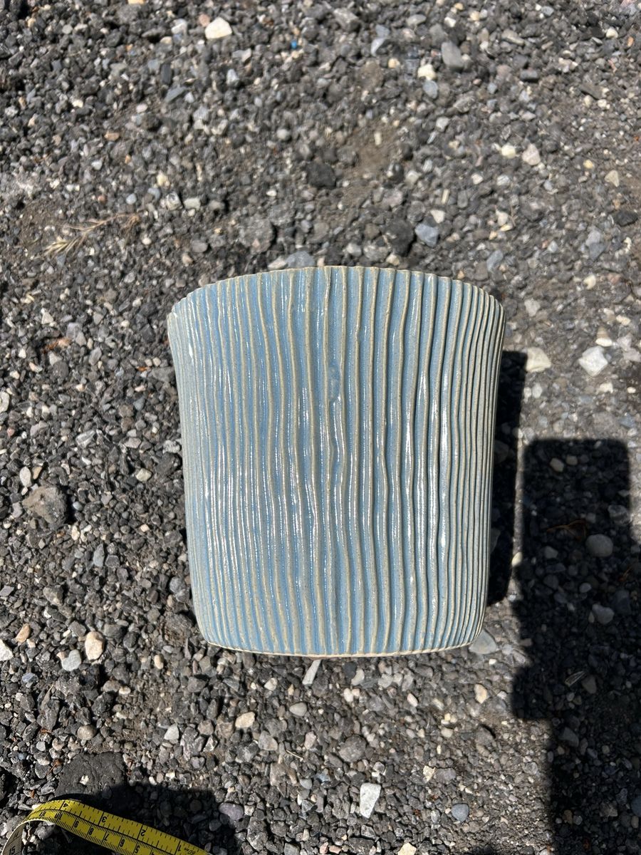 Bloomingville Blue Ribbed Ceramic Planter Pot - 8" Diameter x 7" High