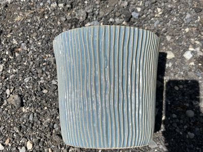 Bloomingville Blue Ribbed Ceramic Planter Pot - 8" Diameter x 7" High