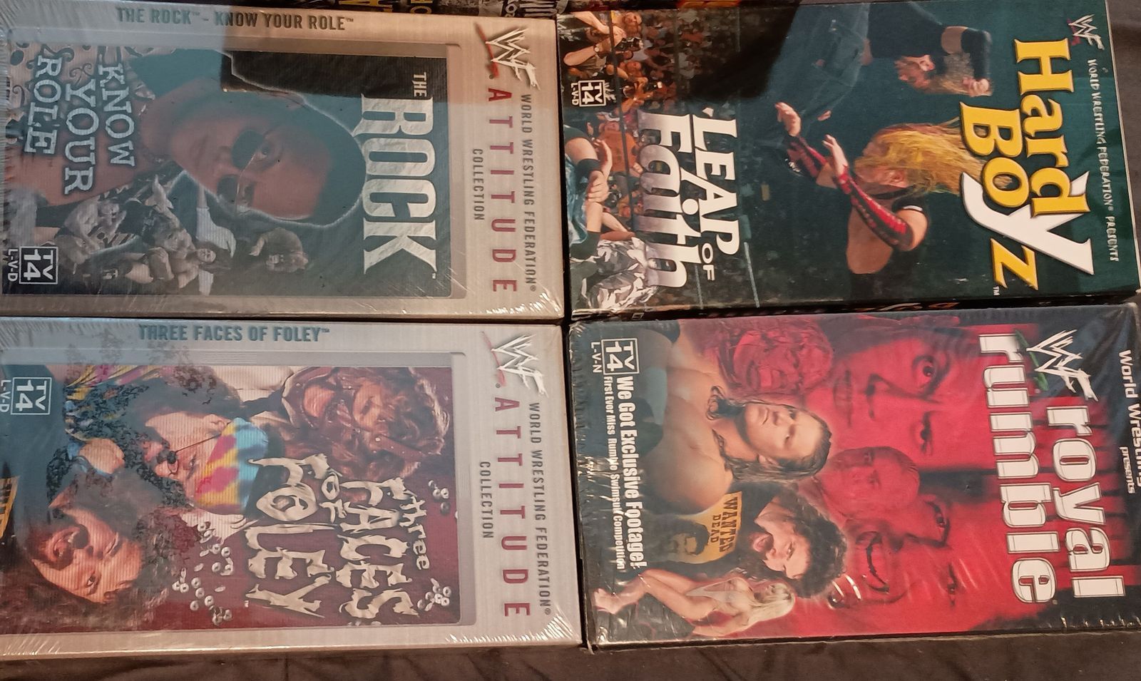 Lot of WWF  WWE Attitude Era VHS Tapes - The Rock, Foley, Hardy Boyz & More. 9 tapes for $15.