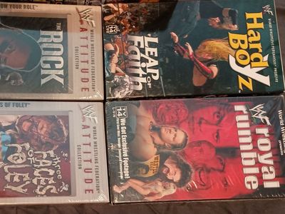 Lot of WWF WWE Attitude Era VHS Tapes - The Rock, Foley, Hardy Boyz & More. 9 tapes for $15.