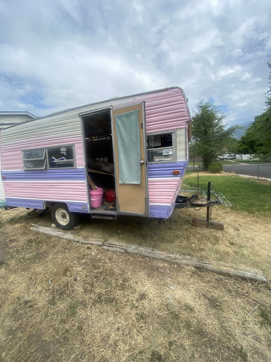 Vintage Pink & Purple Travel Trailer Camper - Fixer Upper Project