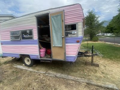 Vintage Pink & Purple Travel Trailer Camper - Fixer Upper Project