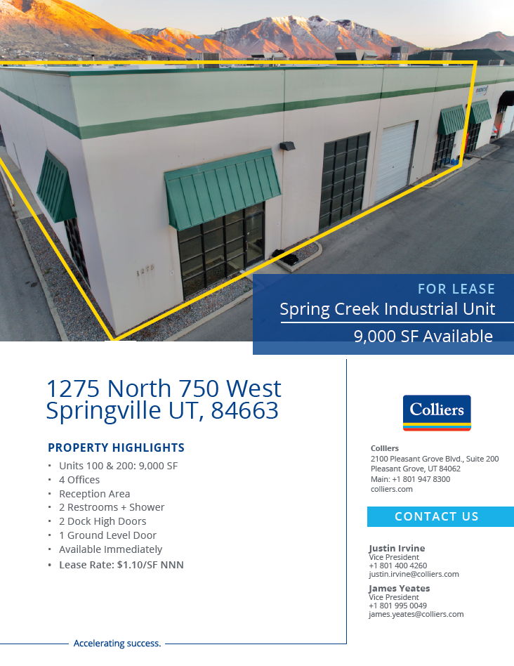 Springville Flex/Warehouse Unit for Lease - 9000 SF