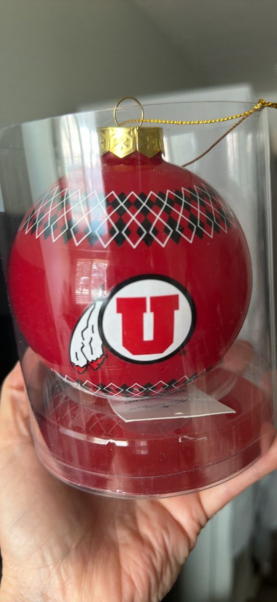 University of Utah NCAA Red & Black Plaid Christmas Ornament in Clear Box - Collegiate Fan Decor
