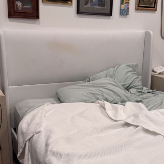 Free queen white fabric bed 