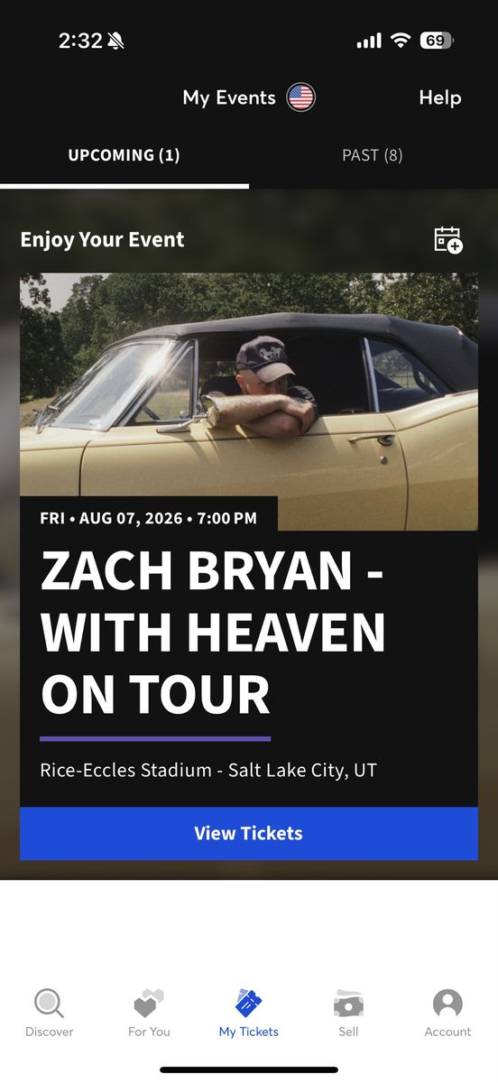 Zach Bryan Rice Eccles 2 GA Floor Tickets