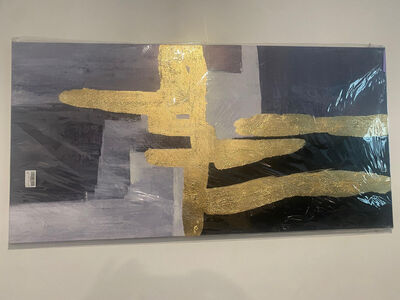 24" x 48" Canvas Wrapped Artwork - Gold, Black and Greay - Gilded Convergence