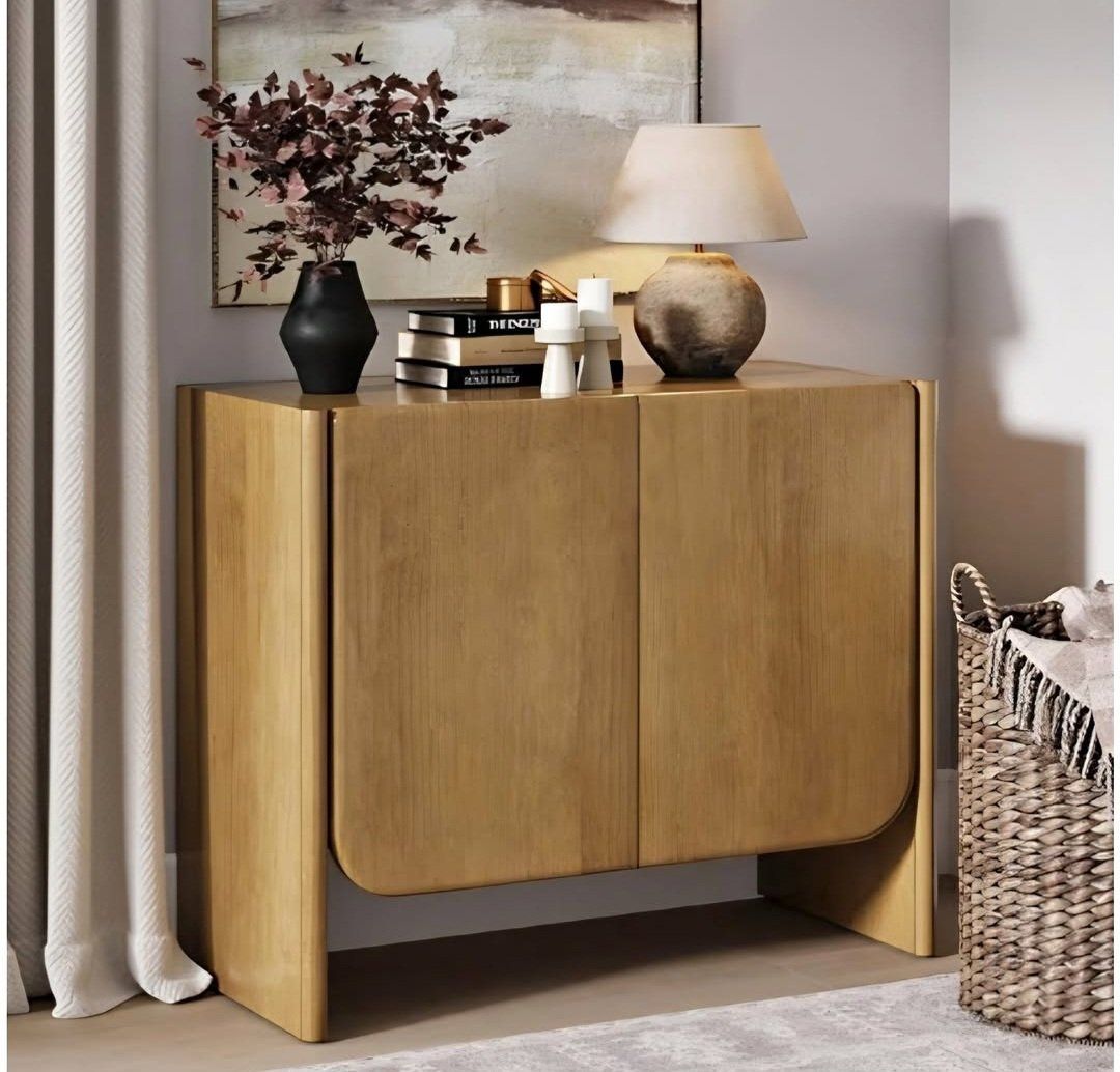 Nathan James Jacala Mid Century Modern Entryway Storage Cabinet with Doors, Living Room Accent Cabinet with Wood Frame, Light Br