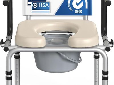 HolyHeal Drop Arm Bedside Commode, Commode Toilet with Padded Seat and Backrest