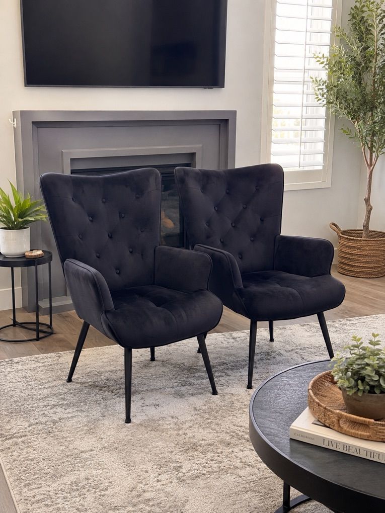 2 Modern Black Tufted Chairs