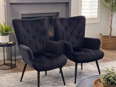2 Modern Black Tufted Chairs