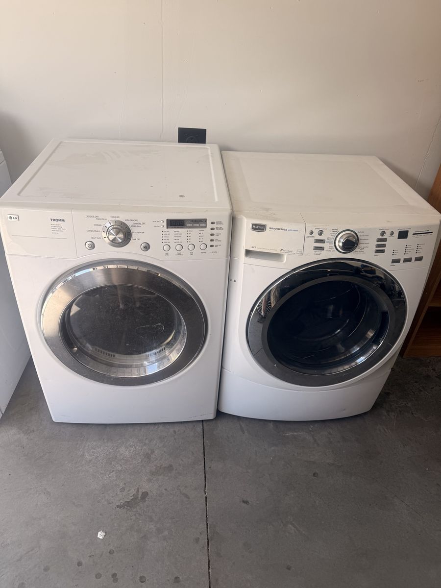 LG Tromm and Maytag Front Load Washer and Dryer Set White