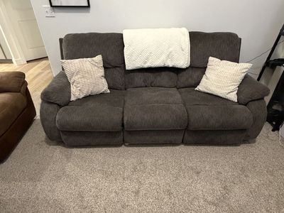 Two gray recliner couches (couches only )