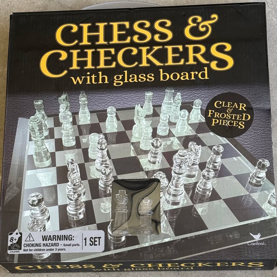 Chess & Checkers with Glass Board and Frosted Pieces