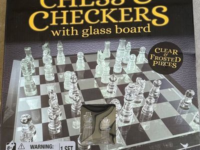 Chess & Checkers with Glass Board and Frosted Pieces