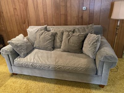 Oversized mist gray/green sofa