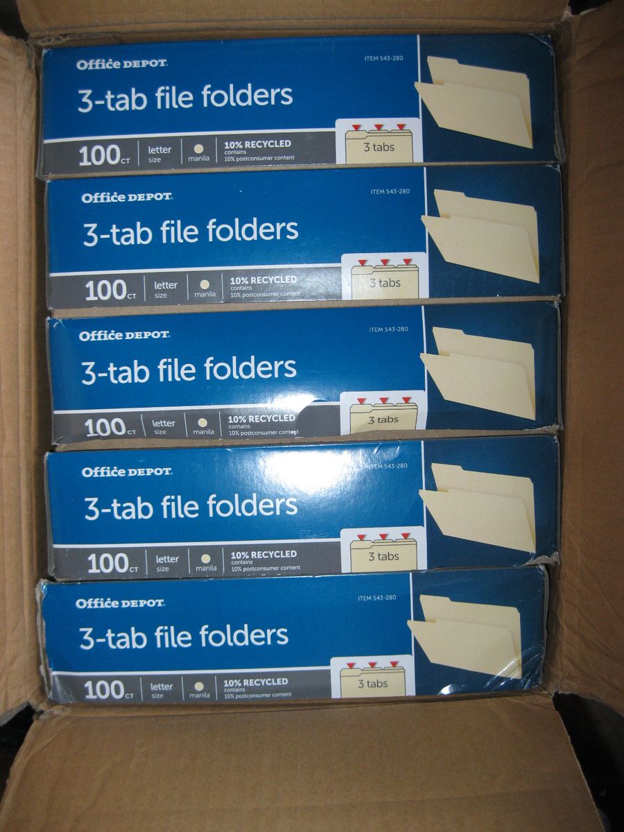 Box with 500 Office Depot® Brand File Folders, 1/3 Tab Cut, Assorted Position, Letter Size, Manila $150