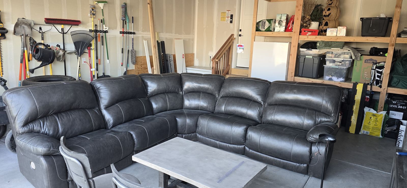 Genuine Leather 5 Piece Gray Sectional