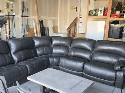 Genuine Leather 5 Piece Gray Sectional