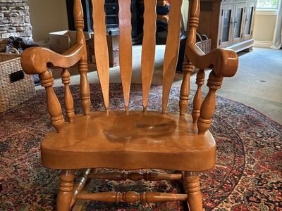 Vintage Carved Wood Rocking Chair - Traditional Spindle Back Rocker, Light Oak Finish