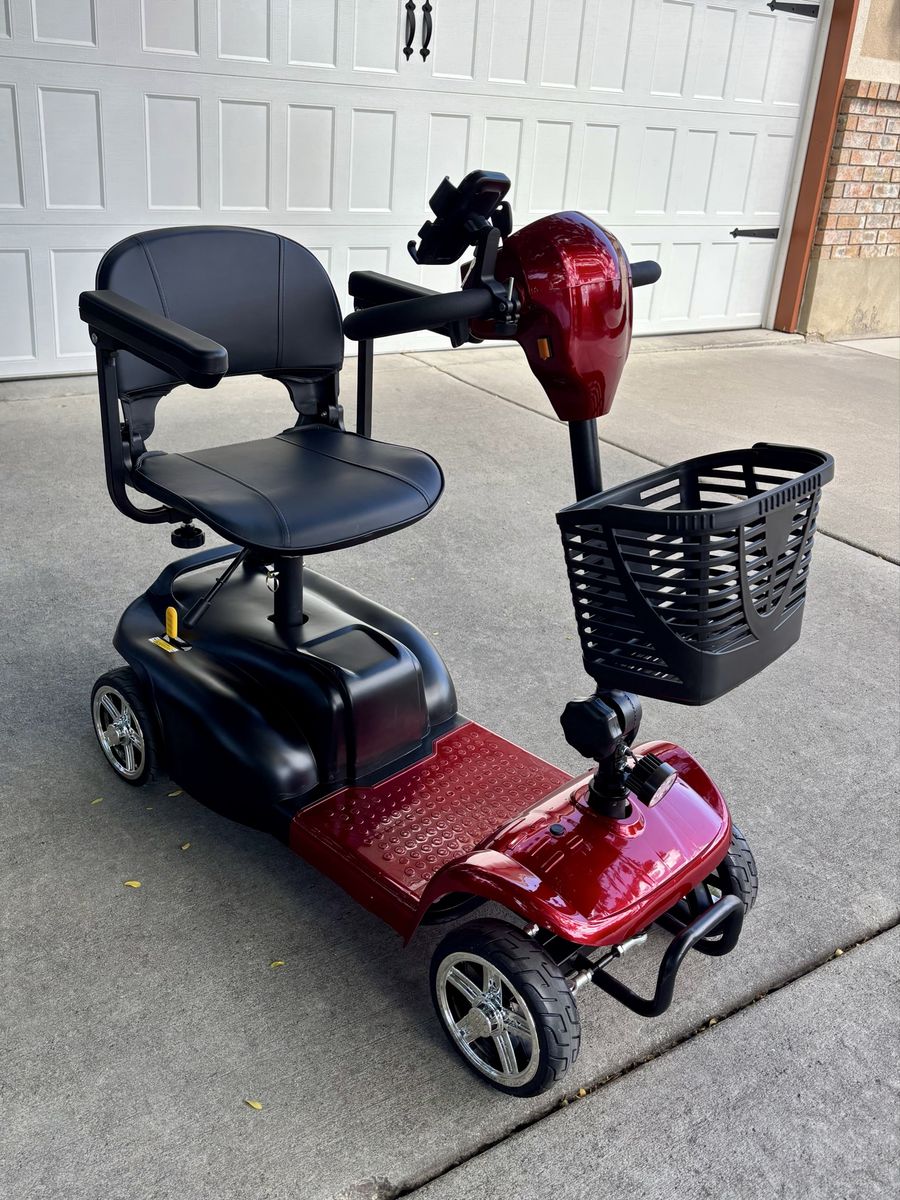 Lightly Used Foldable Electric Mobility Scooter with Front Basket - Red