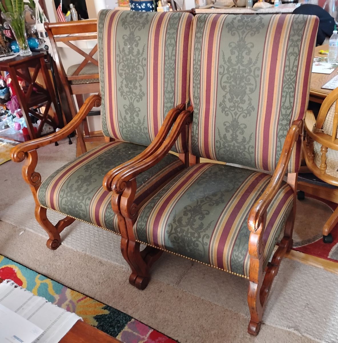 Matched Pair of High Back Upholstered Chairs