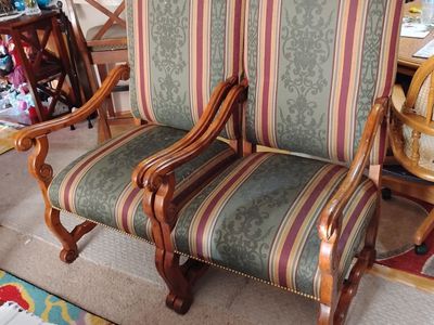 Matched Pair of High Back Upholstered Chairs