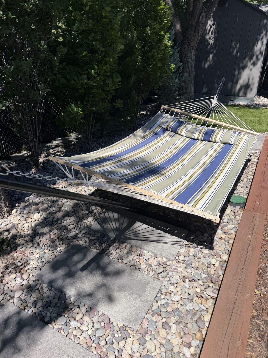 Large Stripe Hammock with Stand and Pillow - Like New