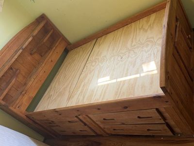 Wooden Captain's Bed Frame - Twin Size with Storage Drawers and Headboard