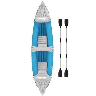 Outsunny 2-Person Inflatable Kayak Set with Paddles - Blue/Gray