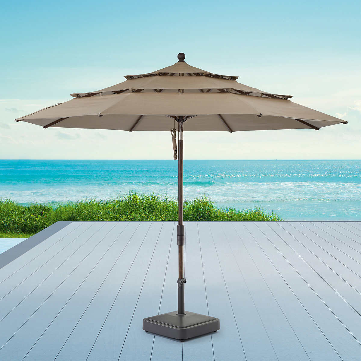 Activa ProShade 11ft Wood Look 3-Tier Round Umbrella (Tan) 2327773 #87432