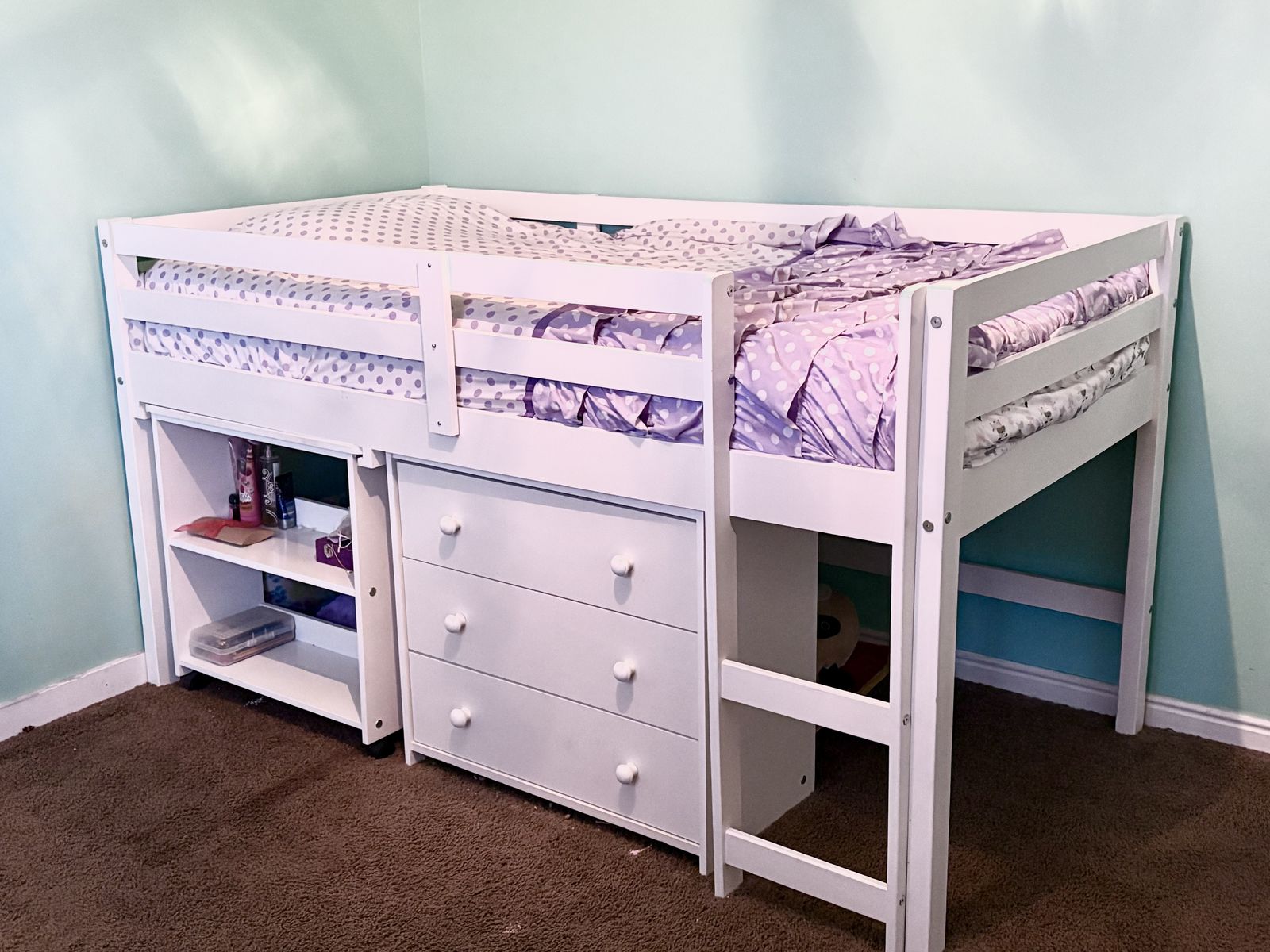Donco Loft bed w/ desk, dresser, book shelf, mattress