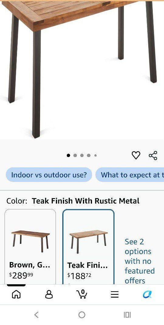 Brand New in Box Patio / Dining Table – Teak Finish & Rustic Metal