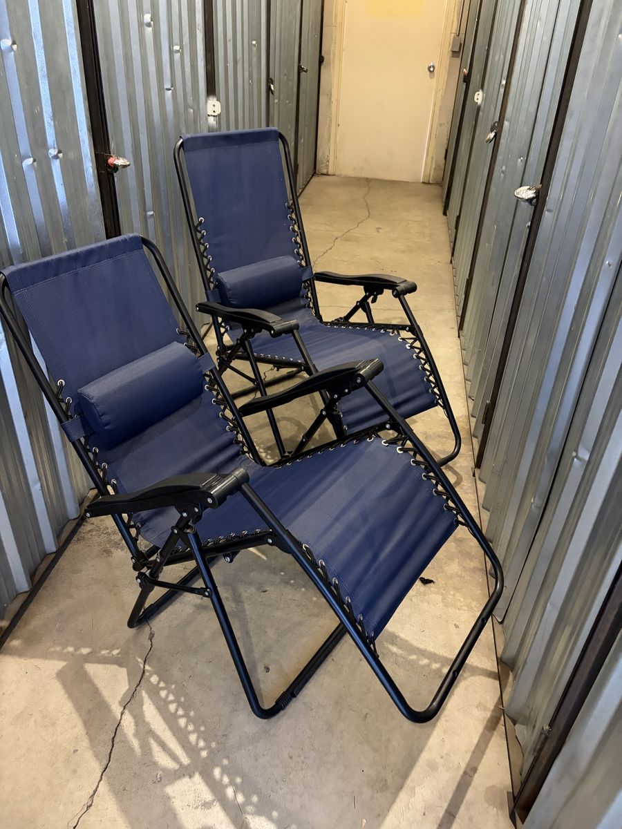 Set of 2 Blue Zero Gravity Lounge Chairs Reclining Patio Chairs