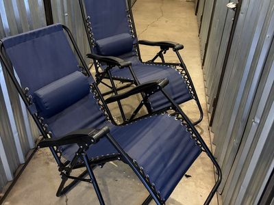 Set of 2 Blue Zero Gravity Lounge Chairs Reclining Patio Chairs
