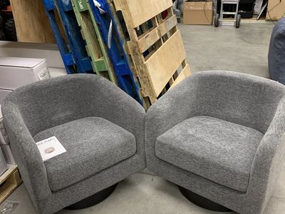 Uixe Modern Gray Chenille Upholstered 360°Swivel Accent Arm Barrel Chair With Wood Base(Set of 2)